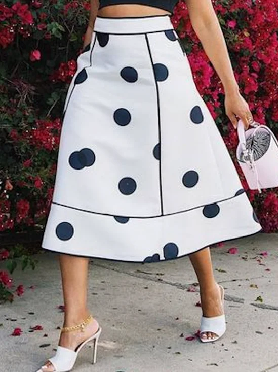 Loose Polka Dots Elegant Midi Skirt